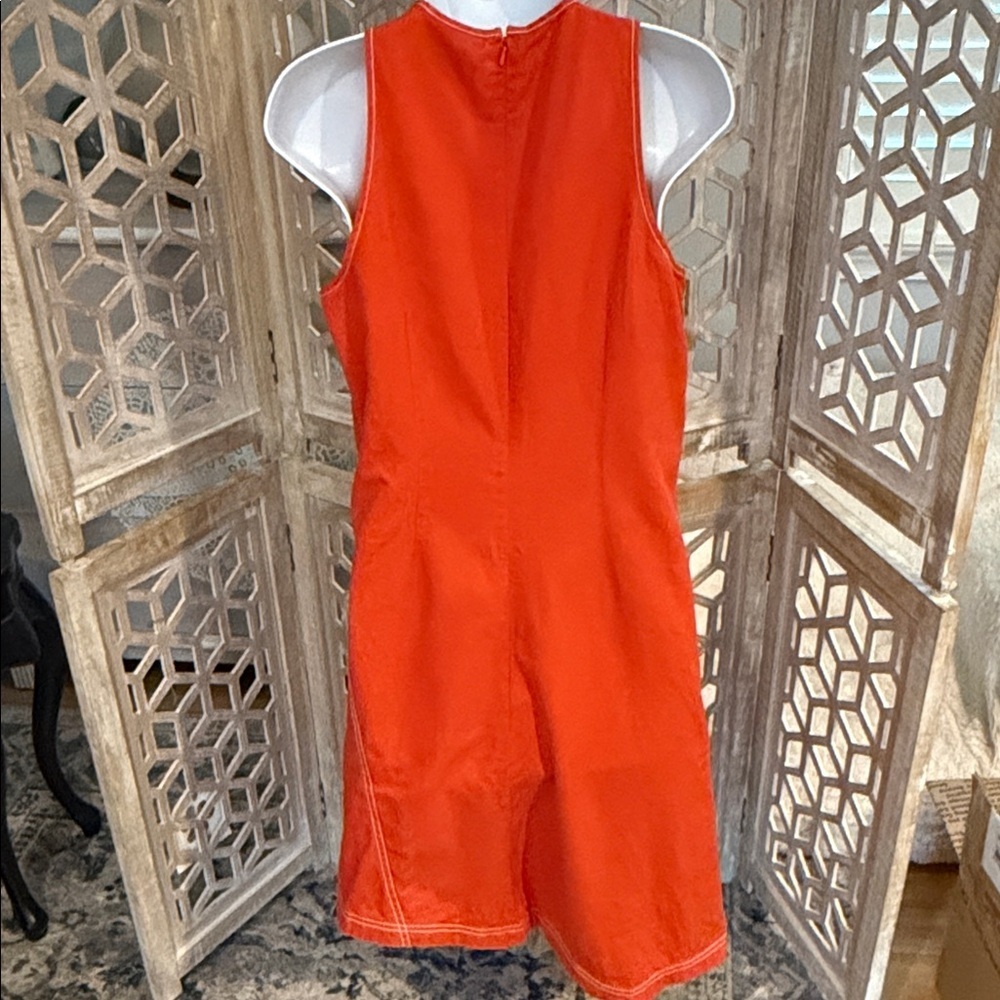 Bileu Anthropologie Sleeveless Orange A-Line Dress with Contrast Stitching sz 8 - Picture 10 of 12